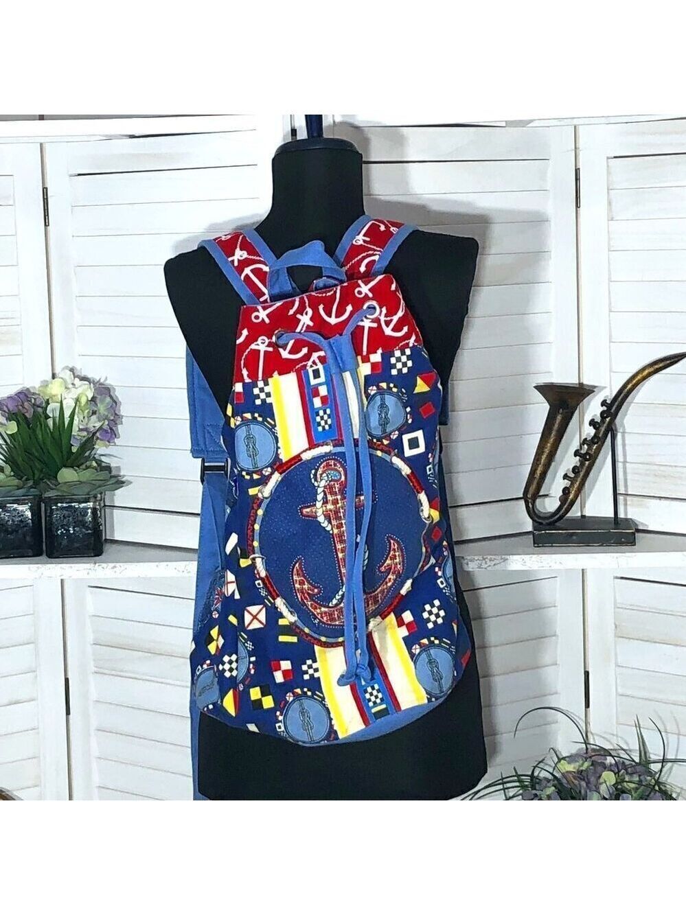 Sun N Sand Beach Cotton Anchor Backpack Red Blue